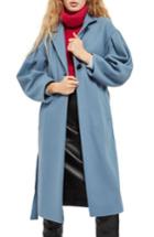 Women's Topshop Mutton Sleeve Belted Long Coat Us (fits Like 2-4) - Blue