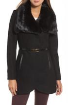 Women's French Connection Faux Fur Collar Wool Blend Coat - Black