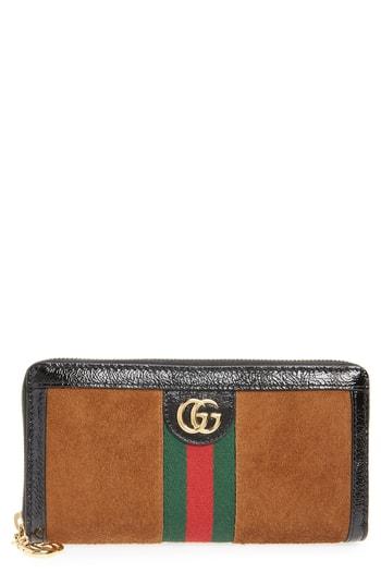 Women's Gucci Ophidia Suede Zip-around Wallet - Brown