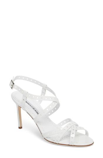Women's Manolo Blahnik Demure Perforated Strappy Sandal Us / 35eu - White