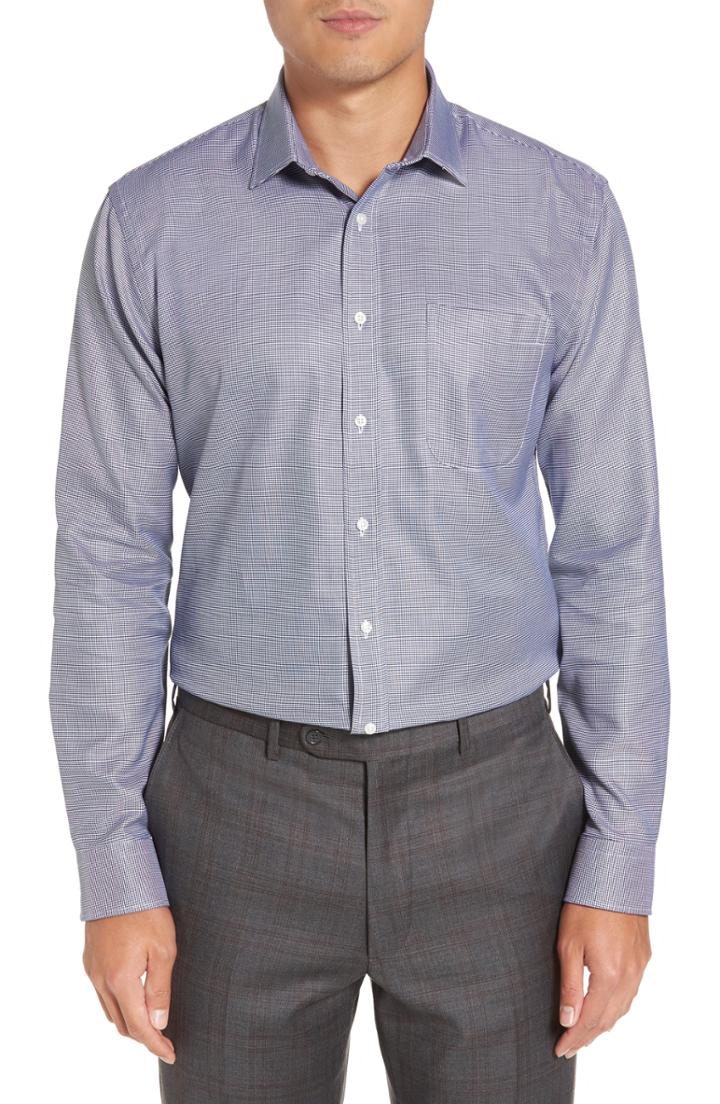 Men's Nordstrom Men's Shop Trim Fit Microgrid Dress Shirt .5 - 34/35 - Blue