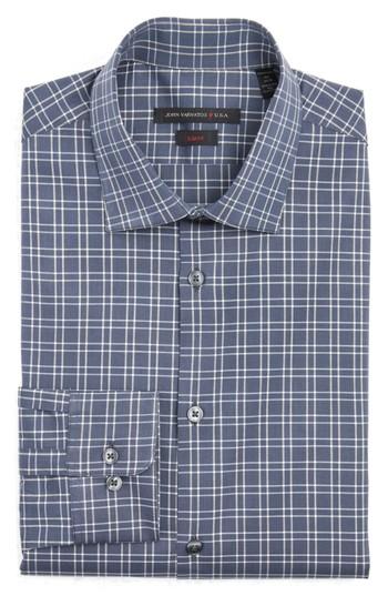 Men's John Varvatos Star Usa Slim Fit Stretch Plaid Dress Shirt .5 L - Grey