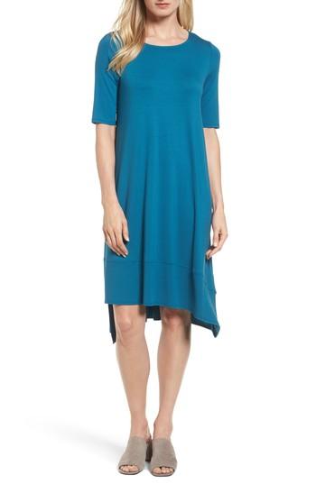 Petite Women's Eileen Fisher Jersey Asymmetrical A-line Dress, Size P - Blue/green