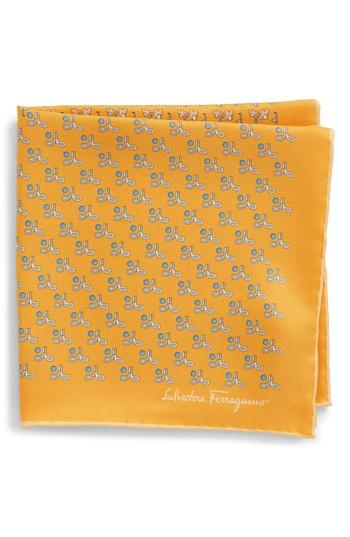 Men's Salvatore Ferragamo Golf Print Silk Pocket Square, Size - Yellow