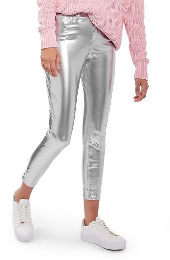 Women's Topshop Jamie Vinyl Skinny Jeans X 32 - Metallic