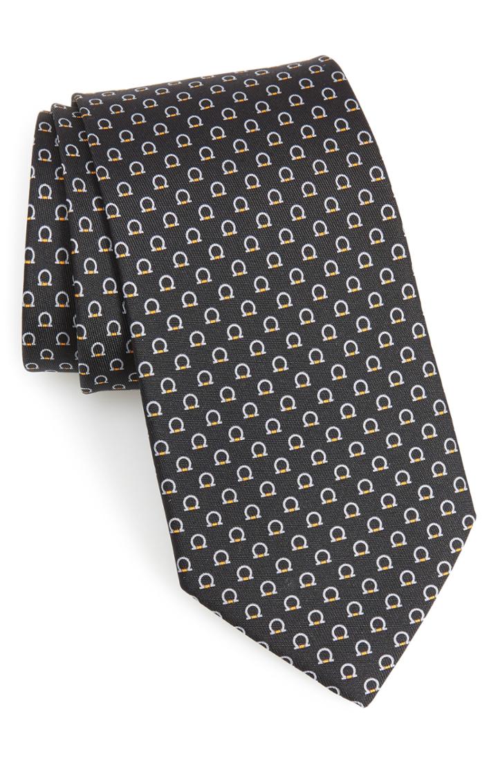 Men's Salvatore Ferragamo Feudo Print Silk Tie, Size - Black