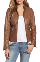 Women's Lamarque Patch Pocket Leather Biker Jacket - Brown