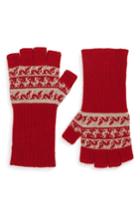 Women's Burberry Fair Isle Cashmere & Wool Fingerless Gloves, Size - Red