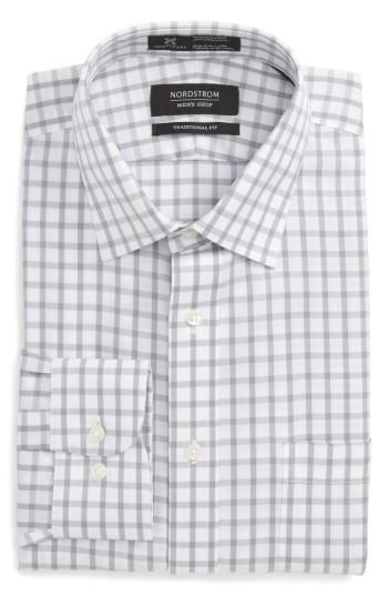 Men's Nordstrom Men's Shop Smartcare(tm) Traditional Fit Check Dress Shirt 34/35 - Grey