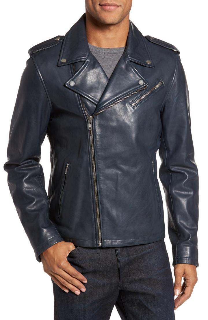 Men's Lamarque Leather Biker Jacket, Size - Blue