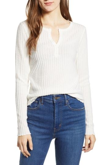 Women's Bp. Rib Knit Henley, Size - Ivory