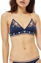 Women's Topshop Embroidered Longline Bikini Top Us (fits Like 0-2) - Blue