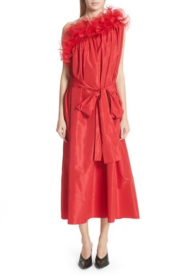 Women's Stella Mccartney One-shoulder Ruffle Taffeta Dress Us / 38 It - Red