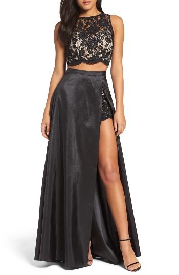 Women's Xscape Lace & Taffeta Two-piece Gown