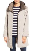 Petite Women's Gallery Two-tone Silk Look A-line Raincoat, Size P - Beige