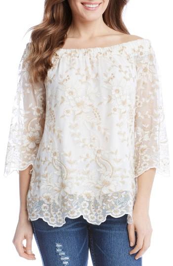 Women's Karen Kane Embroidered Mesh Off The Shoulder Top