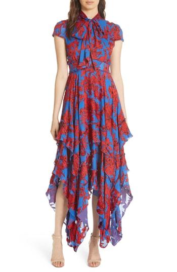 Women's Alice + Olivia Ilia Tie Neck Layered Ruffle Dress - Blue