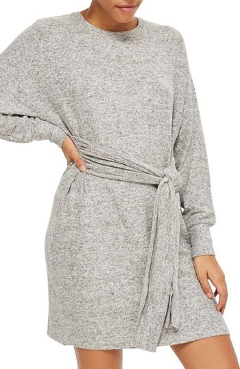 Women's Topshop Tie Front Sweater Dress Us (fits Like 0) - Grey