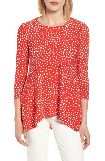Women's Anne Klein New York Printed Sharkbite Hem Top, Size - Red