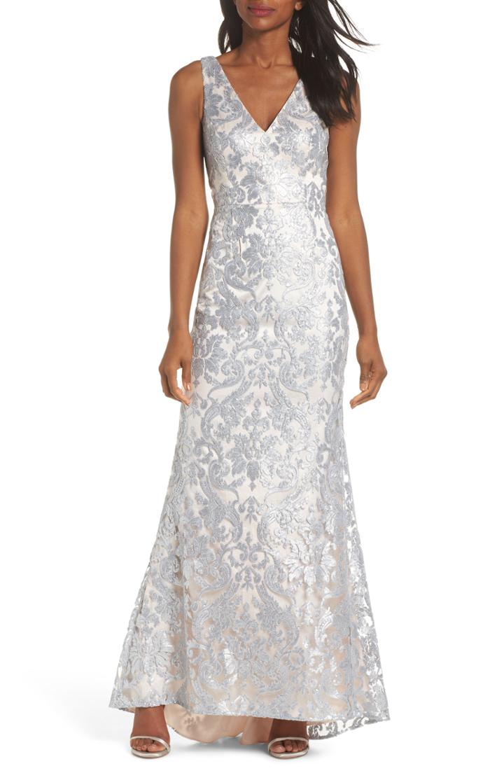 Women's Eliza J Embroidered Evening Dress - Metallic