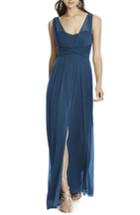 Women's Alfred Sung Illusion Sleeve Chiffon Column Gown - Blue