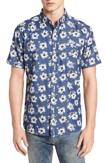 Men's 7 Diamonds Ashbury Floral Denim Sport Shirt - Blue