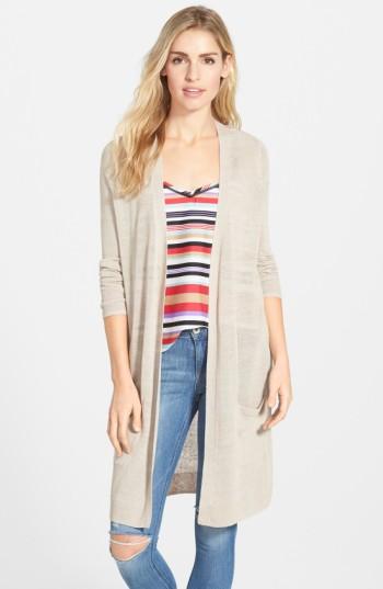 Women's Halogen Long Linen Blend Cardigan, Size - Beige