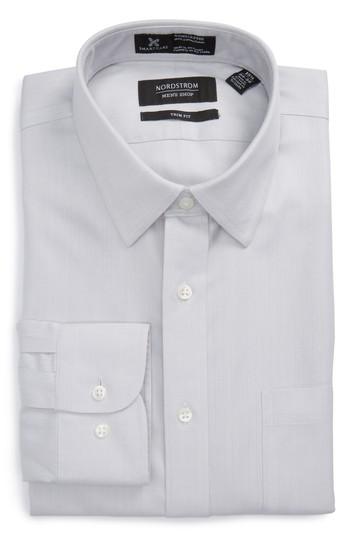 Men's Nordstrom Men's Shop Smartcare(tm) Trim Fit Herringbone Dress Shirt - 32/33 - Grey