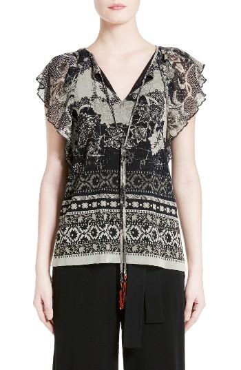 Women's Fuzzi Batik Ruffle Sleeve Top
