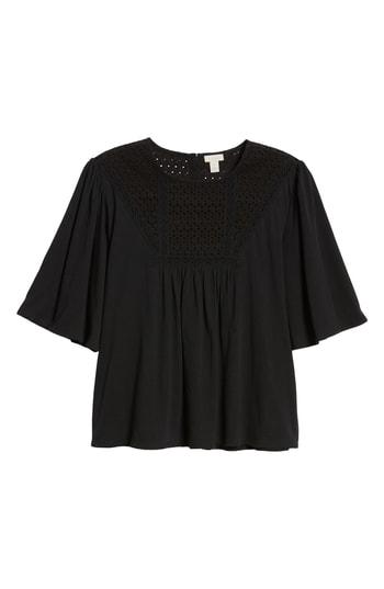 Women's Hinge Eyelet Trim Top, Size - Black