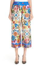 Women's Dolce & Gabbana Tile Print Silk Pants Us / 40 It - Blue