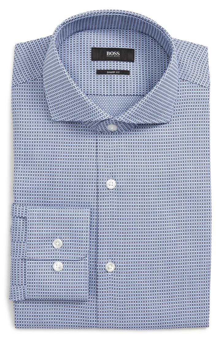 Men's Boss Mark Trim Fit Geometric Dress Shirt .5r - Blue