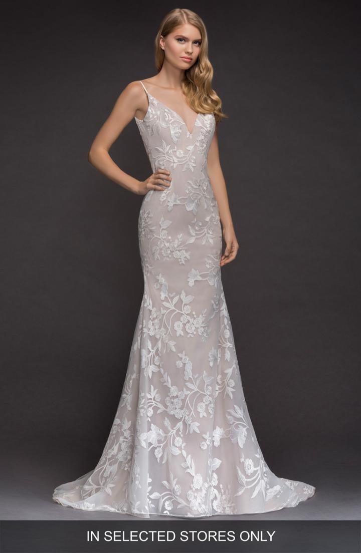 Women's Blush By Hayley Paige Nessy Embroidered Trumpet Gown