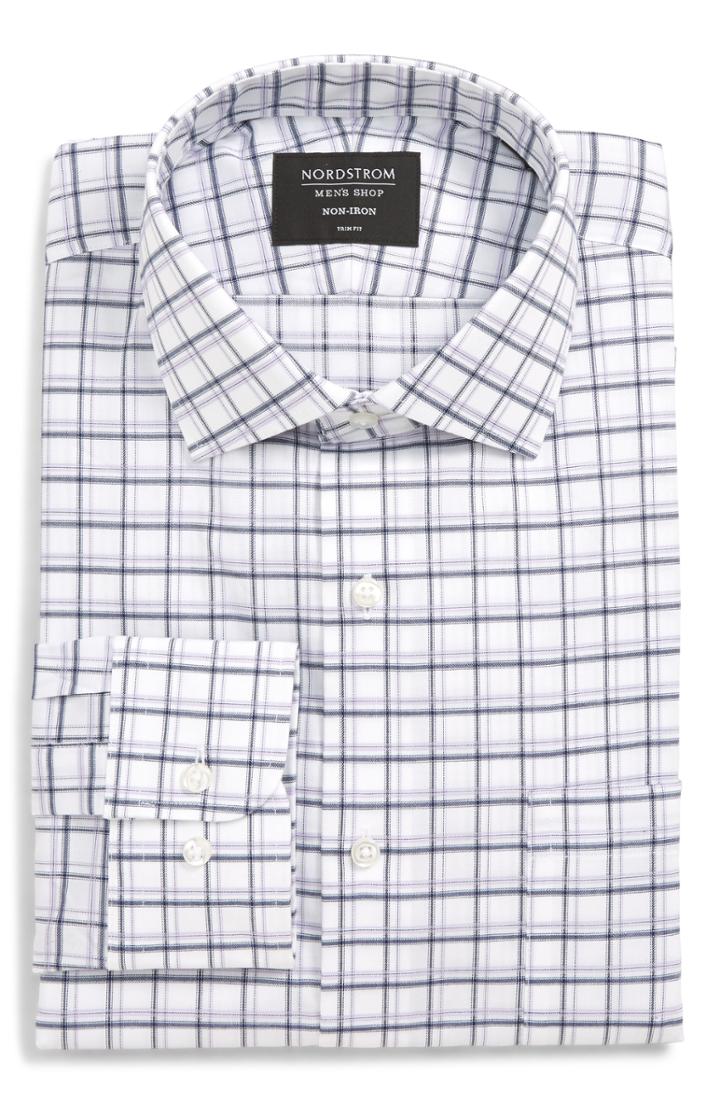 Men's Nordstrom Men's Shop Trim Fit Non-iron Plaid Dress Shirt .5 - 34/35 - Purple