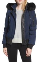 Women's Vince Camuto Quilted Bomber Jacket With Faux Fur Trim - Blue