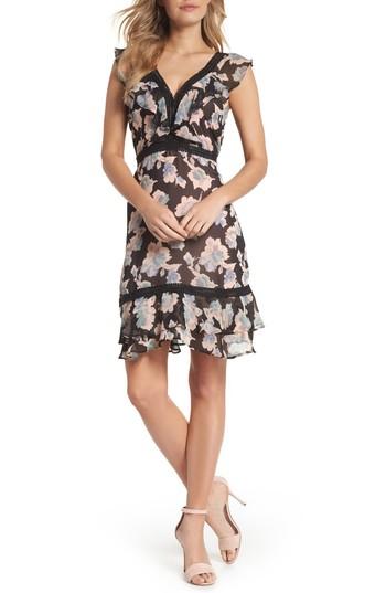 Women's Mary & Mabel Floral Ruffle Hem Fit & Flare Dress - Black