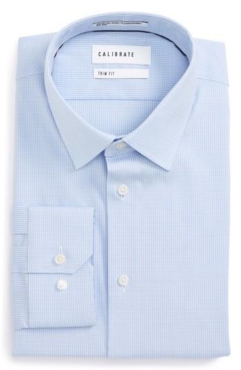 Men's Calibrate Trim Fit Stretch No-iron Check Dress Shirt .5 32/33 - Blue
