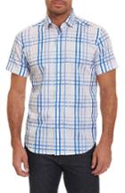 Men's Robert Graham Dax Tailored Fit Check Short Sleeve Linen Sport Shirt - Blue