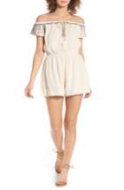 Women's Lush Embroidered Off The Shoulder Romper - Ivory