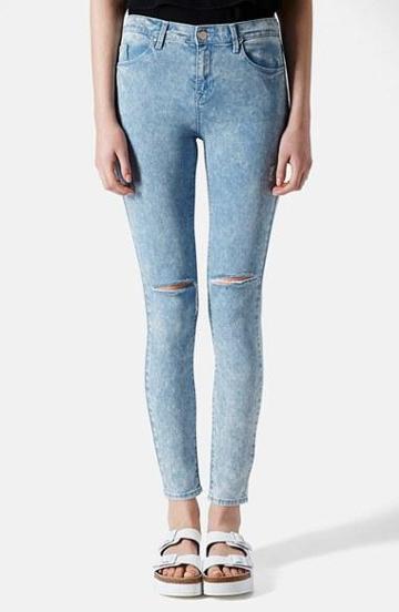 Topshop Moto 'leigh' Ripped Ankle Skinny Jeans (blue) Womens Light Blue Size 25 (24 Us)