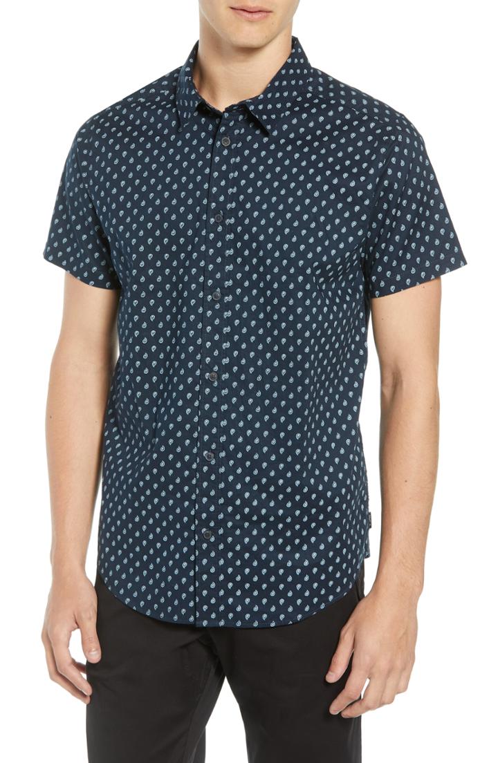 Men's Rvca Mini Paisley Woven Shirt, Size - Blue