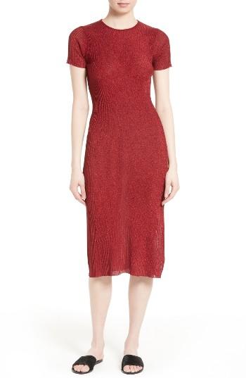Women's Tibi Marcel Metallic Knit Midi Dress - Red