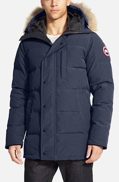 Men's Canada Goose 'carson' Slim Fit Hooded Packable Parka With Genuine Coyote Fur Trim - Blue