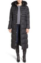 Women's Larry Levine Quilted Maxi Coat With Faux Fur Trim - Black