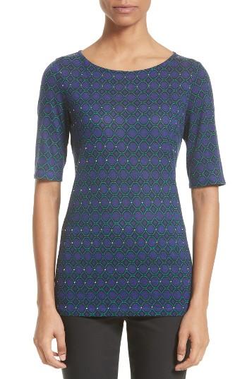 Women's St. John Collection Chain Link Print Jersey Top, Size - Blue