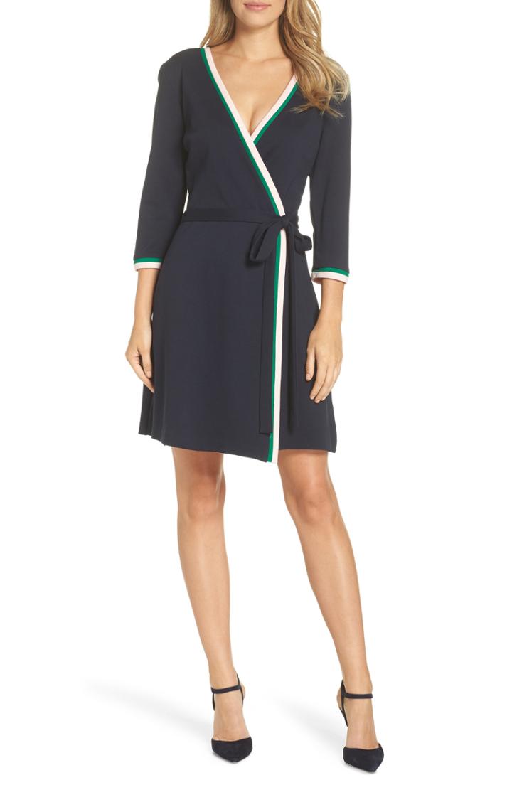 Women's Eliza J Stripe Faux Wrap Dress - Blue