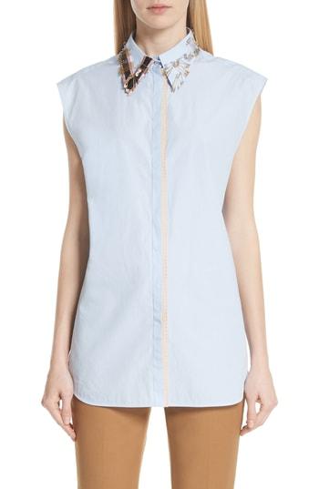 Women's N Degree21 Pin Collar Poplin Top Us / 36 It - Blue