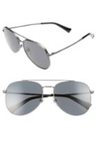 Women's Valentino 56mm Aviator Sunglasses - Matte Ruthenium/ Grey Crystal