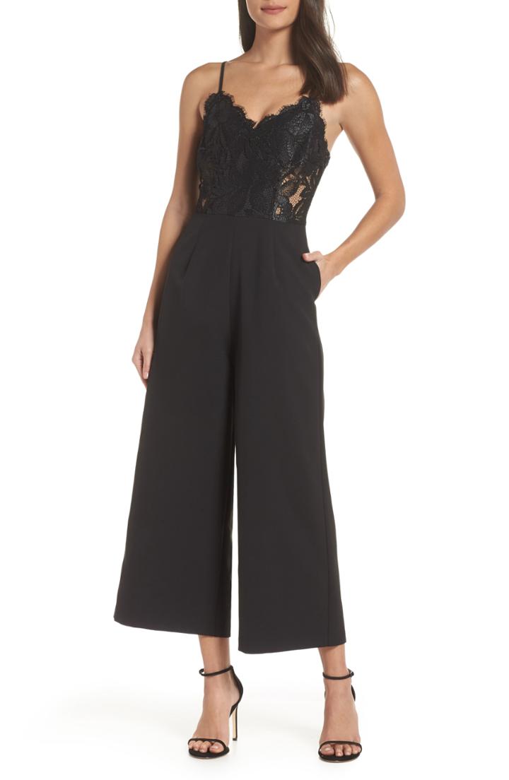 Women's Nsr Josephine Wide Leg Crop Lace Jumpsuit - Black