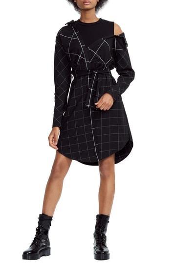 Women's Maje Windowpane Plaid Shirtdress - Black